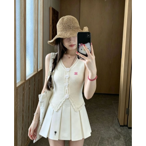 CHANEL 샤넬 33010 플라워 V넥 크롭 니트 베스트