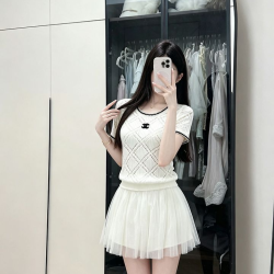 CHANEL 샤넬 33023 아일렛 펀칭 반팔 니트 2COLOR