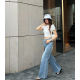 CHANEL 샤넬 33028 CC 자수 로고 와이드 데님 팬츠
