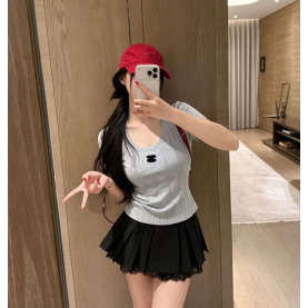 CHANEL 샤넬 33042 CC 라인스톤 케이블 니트 반팔 4COLOR