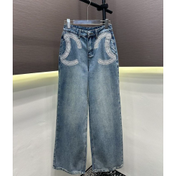 CHANEL 샤넬 33056 CC 로고 자수 와이드 데님