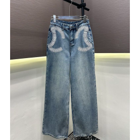 CHANEL 샤넬 33056 CC 로고 자수 와이드 데님
