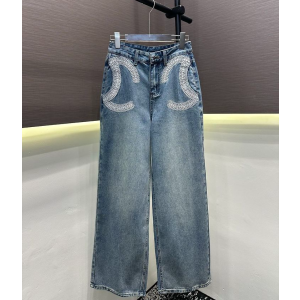 CHANEL 샤넬 33056 CC 로고 자수 와이드 데님