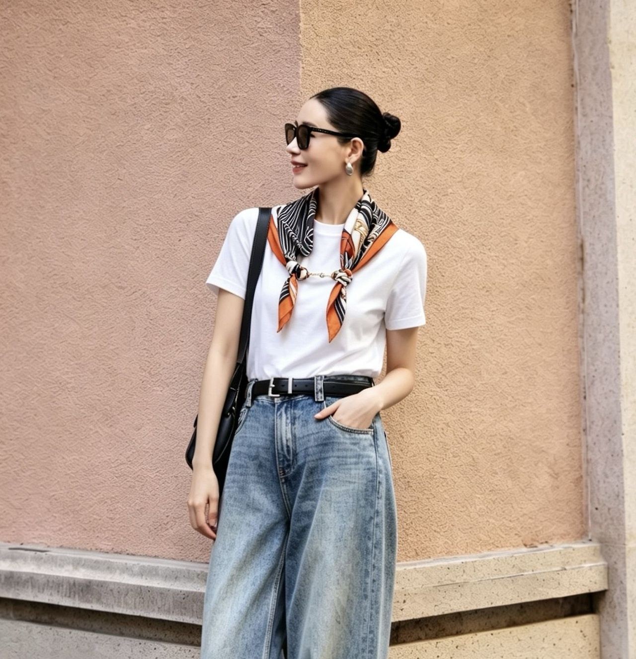 HERMES 에르메스 33017 실크 스카프 오버레이 레이어드 반팔 2COLOR