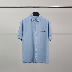 BALENCIAGA 발렌시아가 클래식로고 오버 데님 반팔 셔츠