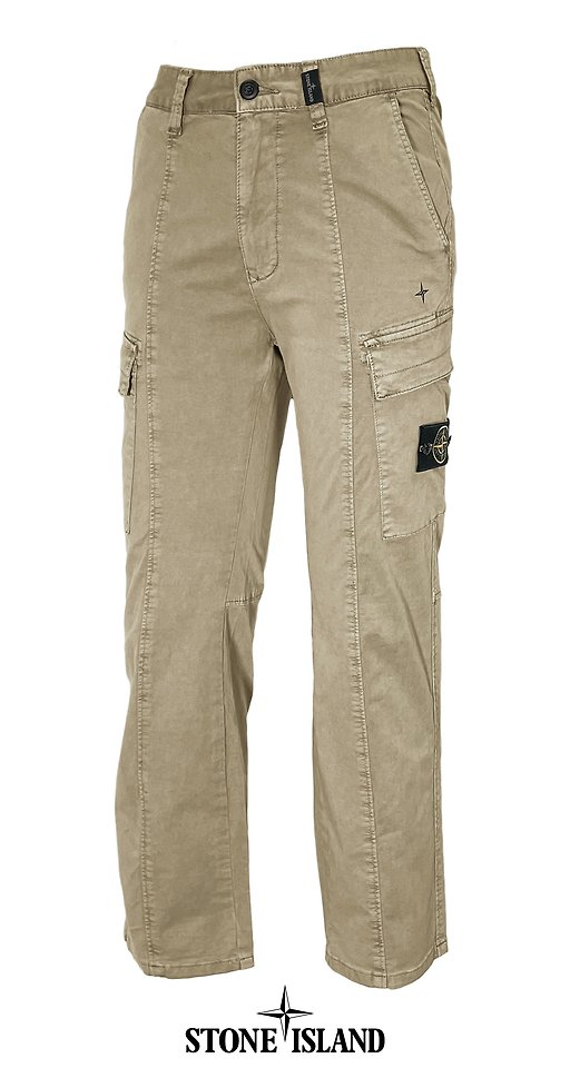 STONE ISLAND 스톤아일랜드 가먼트 절개 비대칭 포켓 스트레치 코튼 벨트루프 팬츠 3COLOR