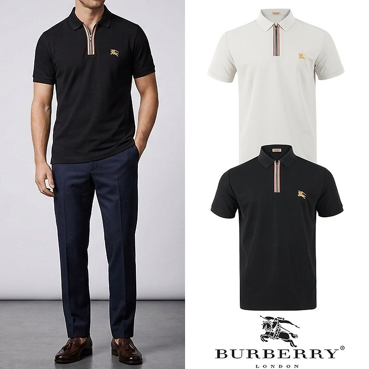 BURBERRY 버버리 골드기마자수 집업 카라 티셔츠