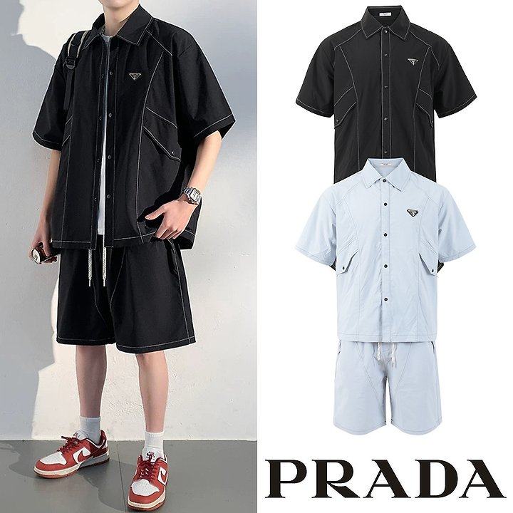 PRADA 프라다 삼각로고 스티치 나일론 오버핏 하프셋업