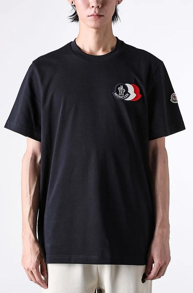 MONCLER 몽클레어 자수 트라이컬러 로고 코튼 티셔츠 2COLOR