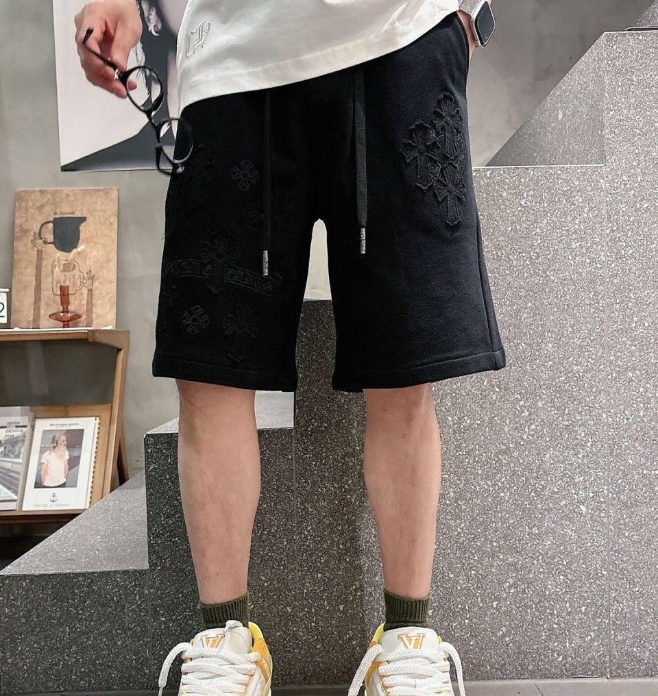 CHROME HEARTS 크롬하츠 홀스슈 크로스 패치 스웻 하프팬츠