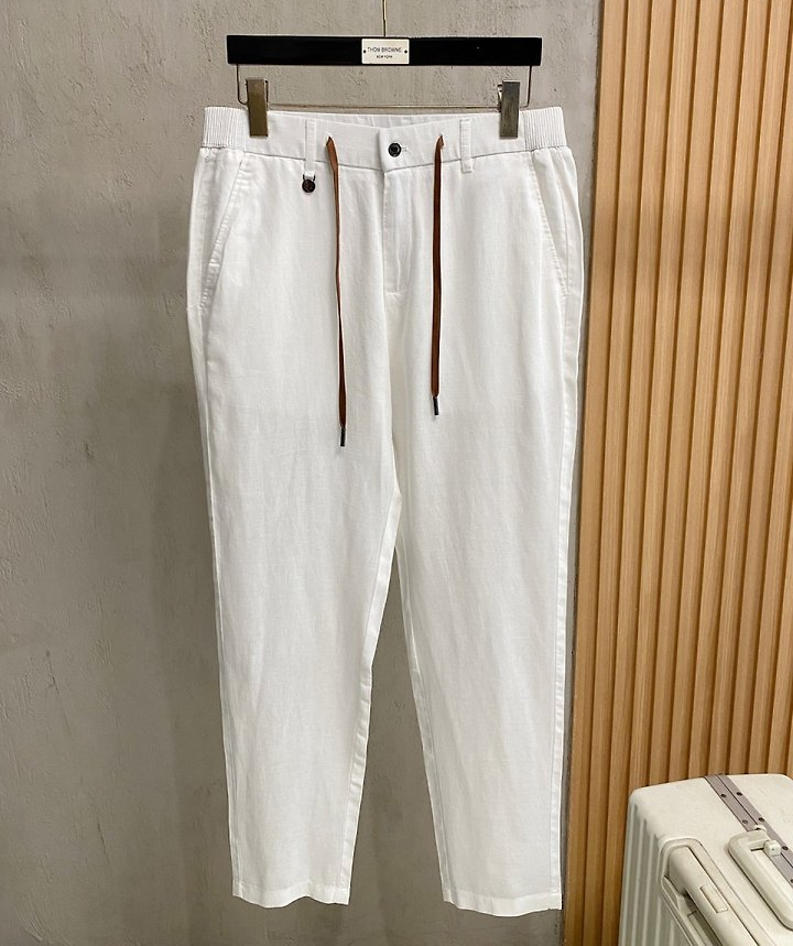 LOROPIANA 로로피아나 자수 베이직 밴딩 린넨 팬츠