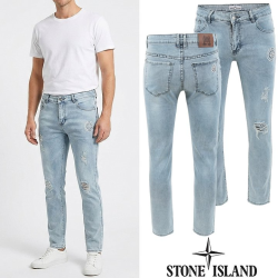 STONE ISLAND 스톤아일랜드 컴파스 써클 자수 데미지 연청 슬림진