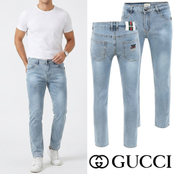GUCCI 구찌 레터링 비 자수 연청 워싱 슬림진