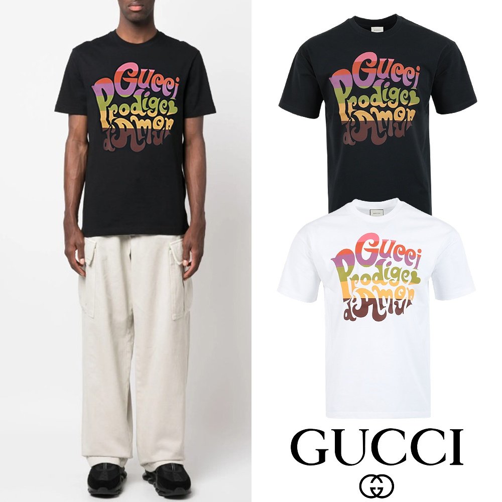 GUCCI 구찌 프로디지 아모르 프린트 실켓 티셔츠