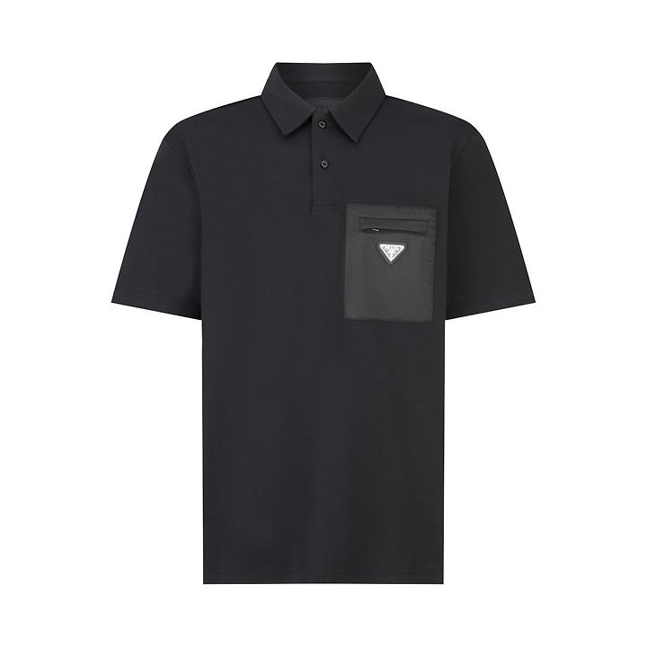 PRADA 프라다 리나일론 디테일 스트레치 코튼 폴로 셔츠