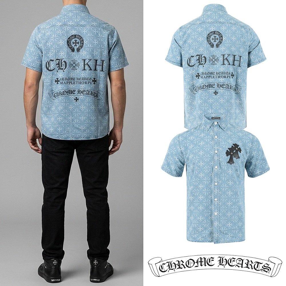 CHROME HEARTS 크롬하츠 레더 멀티 크로스 데님 하프셔츠