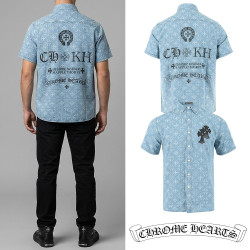 CHROME HEARTS 크롬하츠 레더 멀티 크로스 데님 하프셔츠