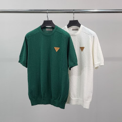 BOTTEGA VENETA 보테가베네타 로고와펜 부클 라운드 반팔 니트