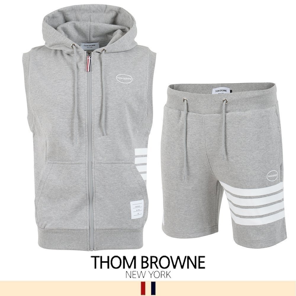 THOM BROWNE 톰브라운 사이드 4바 민소매 후드집업 & 반바지 셋업 2COLOR