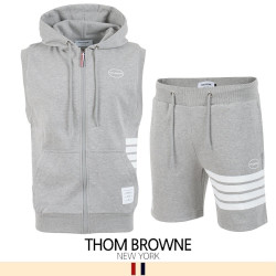 THOM BROWNE 톰브라운 사이드 4바 민소매 후드집업 & 반바지 셋업 2COLOR