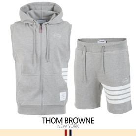 THOM BROWNE 톰브라운 사이드 4바 민소매 후드집업 & 반바지 셋업 2COLOR