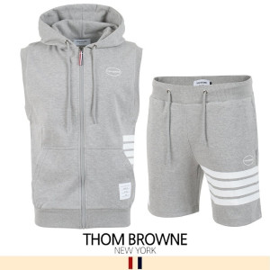 THOM BROWNE 톰브라운 사이드 4바 민소매 후드집업 & 반바지 셋업 2COLOR