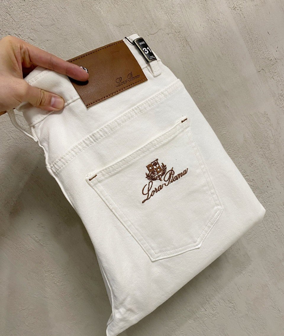 LOROPIANA 로로피아나 브라운탭 화이트 데님 팬츠