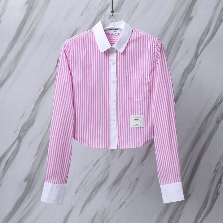 THOM BROWNE 톰브라운 018 우먼 배색 스트라이프 크롭 셔츠