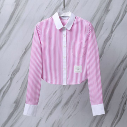 THOM BROWNE 톰브라운 018 우먼 배색 스트라이프 크롭 셔츠