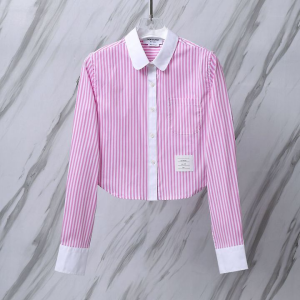 THOM BROWNE 톰브라운 018 우먼 배색 스트라이프 크롭 셔츠