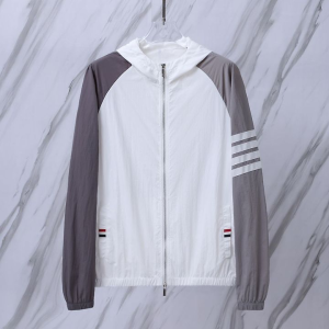 THOM BROWNE 톰브라운 008 립스탑 사선 컬러 블록 후드 윈드브레이커