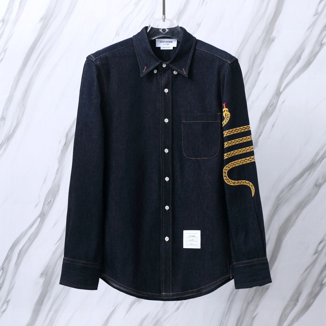 THOM BROWNE 톰브라운 520 스네이크 사선 데님 셔츠