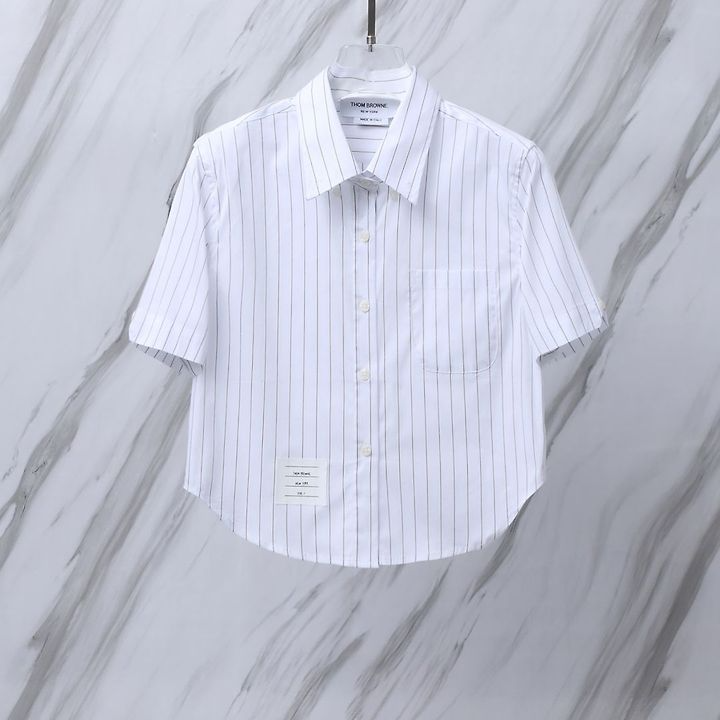 THOM BROWNE 톰브라운 019 우먼 스트라이프 크롭 반팔 셔츠