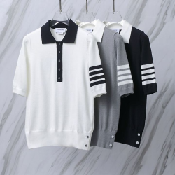 THOM BROWNE 톰브라운  030 우먼 헥터 사선 폴로 니트 반팔