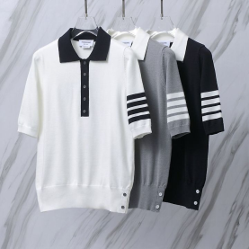 THOM BROWNE 톰브라운  030 우먼 헥터 사선 폴로 니트 반팔