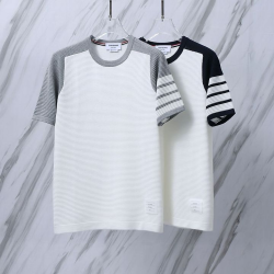 ●7월 판매 20위● THOM BROWNE 톰브라운 018 사선 케이블 컬러 블록 니트 반팔