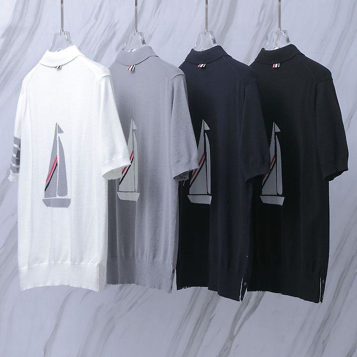 THOM BROWNE 톰브라운 032 요트 사선 폴로 니트 반팔