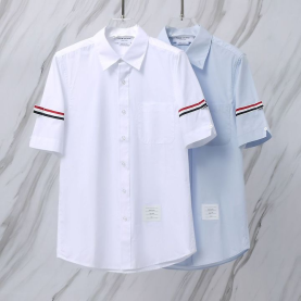 THOM BROWNE 톰브라운 081 RWB 암밴드 포플린 코튼 반팔 셔츠