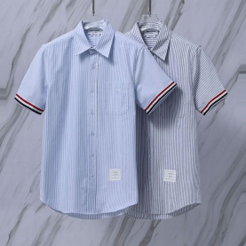 THOM BROWNE 톰브라운 082 RWB 커프스 스트라이프 옥스포드 반팔 셔츠