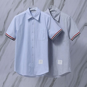THOM BROWNE 톰브라운 082 RWB 커프스 스트라이프 옥스포드 반팔 셔츠
