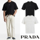 PRADA 프라다 메인 클래식 레더 반팔 코튼 티셔츠