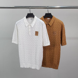 LOEWE 로에베 가죽패치 케이블 반팔 카라 니트