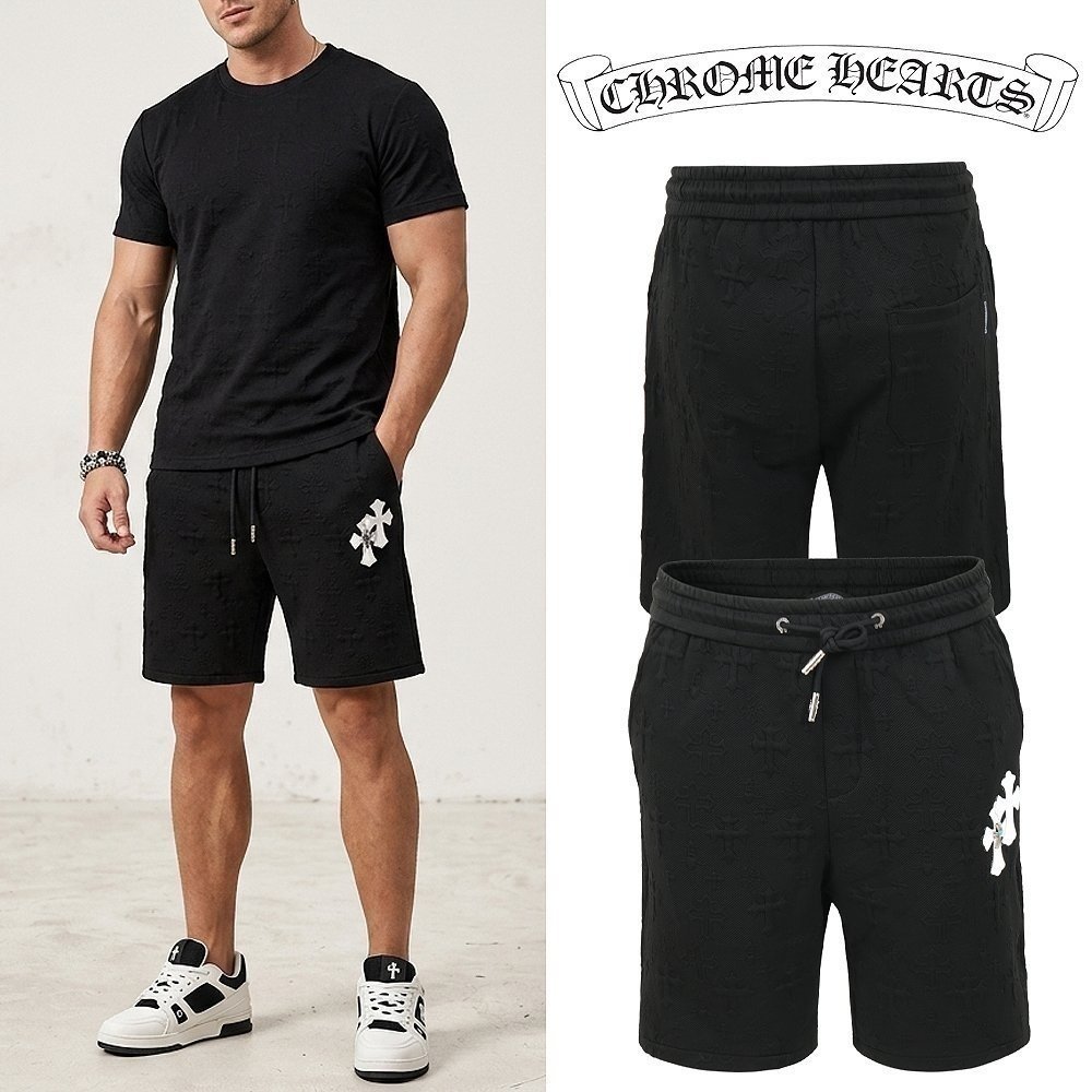 CHROME HEARTS 크롬하츠 레더 크로스 엠보 하프 팬츠 2COLOR