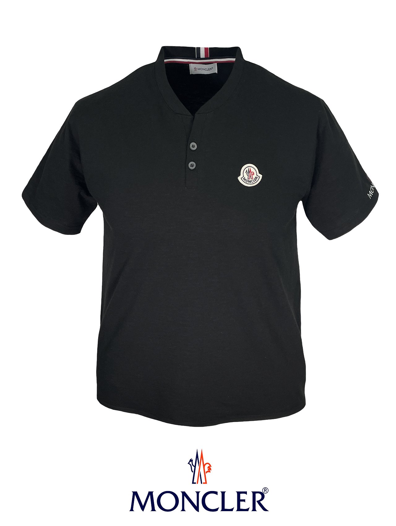MONCLER 몽클레어 클래식 와펜 V라운드 헨리넥 워셔블 보카시 하프 슬라브 3COLOR