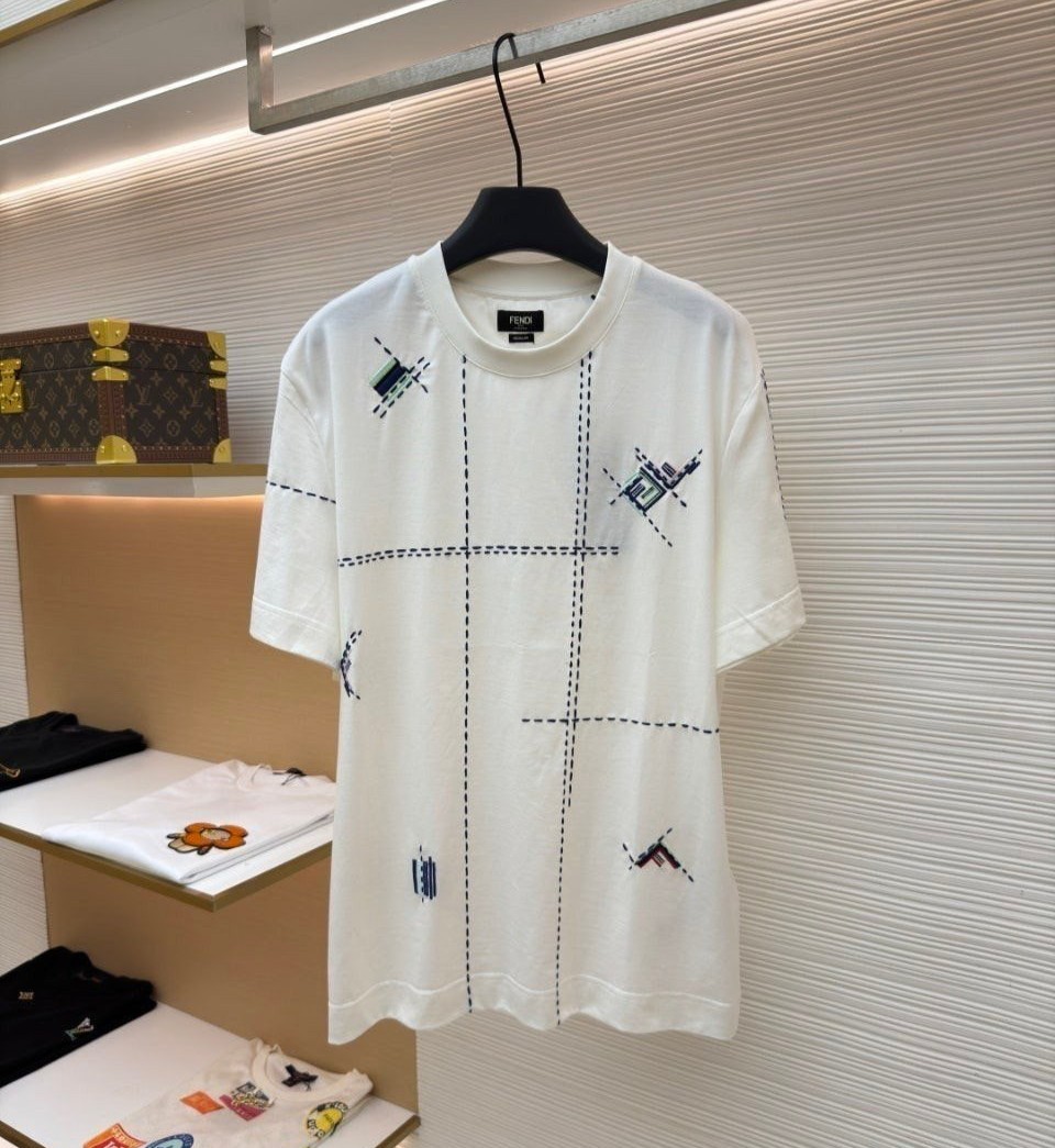 FENDI 펜디 FD111 FF 자수 코튼 반팔 티셔츠