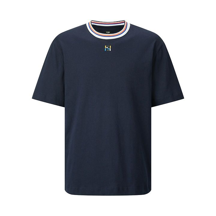 FENDI 펜디 607070 멀티 컬러 스트라이프 FF 로고 크루넥 코튼 반팔