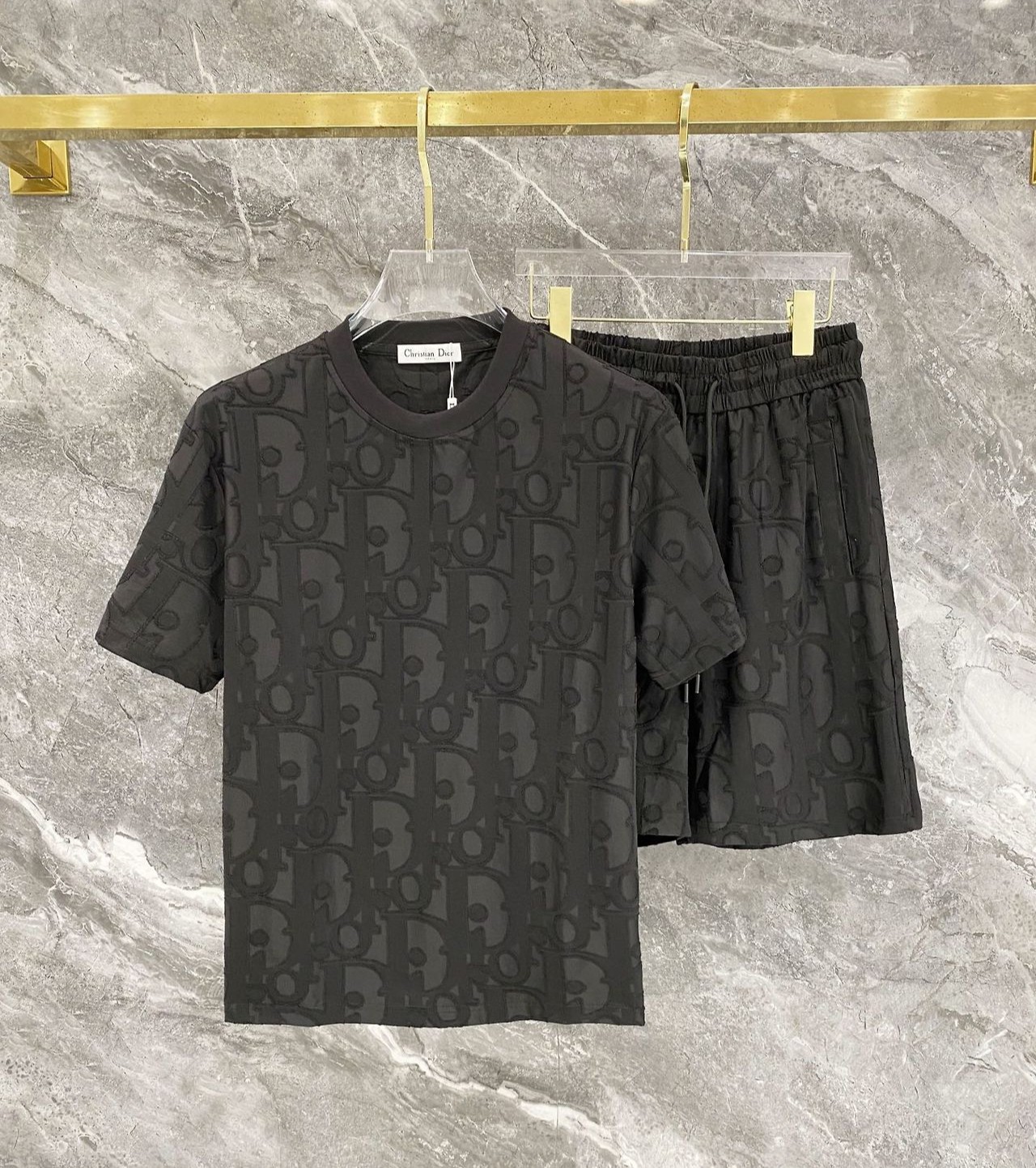 DIOR 디올 607131 오블리크 엠보 자수 로고 반팔&반바지 세트 2COLOR