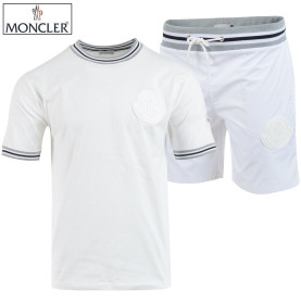 MONCLER 몽클레어 화이트 빅로고 시보리 반팔 & 우븐 반바지 셋업
