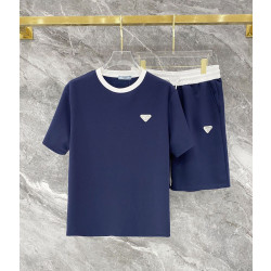 PRADA 프라다 607115 메탈 플레이트 배색 링거 반팔&반바지 세트 2COLOR