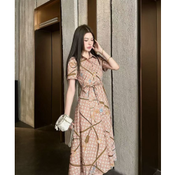 LOUIS VUITTON 루이비통 1001 모노그램 스카프 프린트 실크 셔츠 드레스 2COLOR